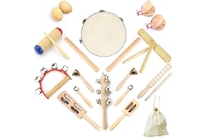 ULIFEME 23 Stück Musikinstrumente Set, Musical Instruments Holz Percussion Set für Kinder, Baby und Kleinkinder, Reines Holz Musikinstrumente Spielzeug, Musik Rhythmus Set Verpackt in Baumwolltasche