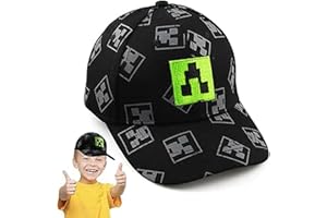 HYZMSZA Cartoon Design Baseballmütze, Verstellbare Baseballmütze Sonnenmütze, Outdoor Sports Casual Baseballmütze, Creeper Baseball Cap Kinder, Schwarz und Pixelig Grün Grid Sonnenhut Basecap Kappe