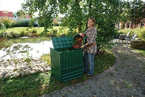 GARANTIA ECO-King Komposter in grün, aus robustem, recyceltem Kunststoff, Ganzjahreskomposter, 400 Liter, 70 x 70 x 83 cm, zwei Einfüllklappen, windstabile Deckelsicherung, Rapido-Click-System, - 2