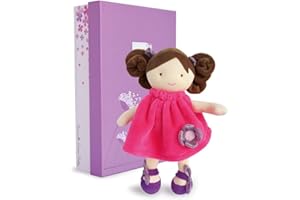 Jolijou - Poupée Tendre Brune - Lollipop - Boite Cadeau - 28 Cm - Bouclettes à Manipuler - Robe Rose et Chaussons - Idée Cadeau de Naissance Fille - DC3133