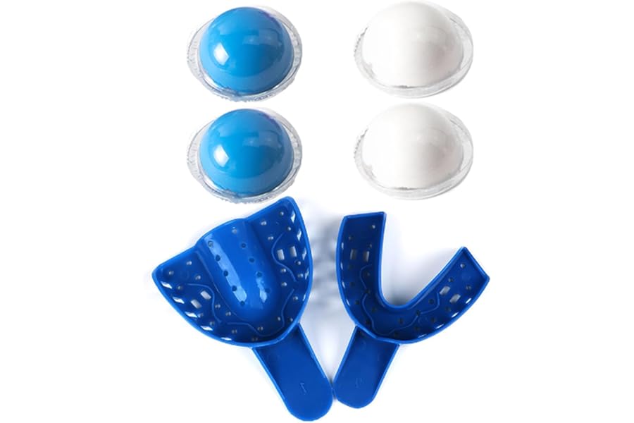 Oiieco 4Pcs Dental Impression Mold Kit, Dental Impression Putty + 1Pair Trays Upper Lower Dental, Dental Impression Kit, Dental Impression Silicone Putty for Beginner/Dentist/Family