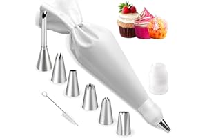 LURELUXE 9 Pièces Kit de Douille Patisserie,6 douilles en acier inoxydable adaptateur,Poches à douilles Réutilisable,Outils De Décoration pour Biscuits et Gâteaux,pour décoration de desserts