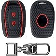 KEYCARE Silicone Car Key Cover Compatible For Triber, Kwid, Duster 2016 Onward Models With 2 Button Remote Key (Black With Mah Key Holder)