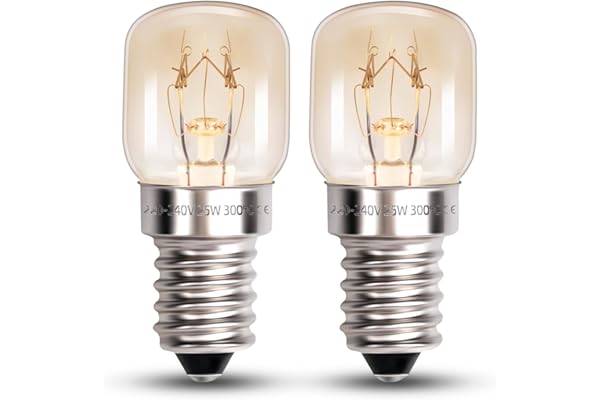 Bombilla Horno 25W E14 T22 Luz Cálida 2700K, Resistente a 300°C, CA 220-240V, Bombillas 25W E14 para de Luz de Microondas, Luz Campana Cocina, Lámpara de Sal, Regulable, 120lm, pack de 2