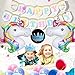 Produktbild SPECOOL Rainbow Unicorn unter dem Motto Geburtstag Party Dekorationen 1 Stück Einhorn Alles Gute zum Geburtstag Banner + 2pcs Einhorn Ballons + Geburtstag Krone (blau)