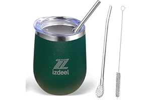 izdeel Yerba Mate Zestaw kubków i butelek ze stali nierdzewnej - Podwójna ścianka termiczna do kubka Mate - łatwy do czyszczenia i trwały (zielony, 350 ml)