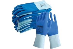 Nitrex 440 Chemical Resistant Safety Gloves, Bag of 10 Pairs, Size 10 - Cotton Lined Chemical and Heat Resistant Latex Gauntlet