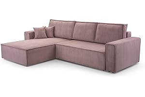 ‎HOMESPACE24 HomeSpace24 Ecksofa mit Schlaffunktion und Bettkasten - Eckcouch L-förmige zum Wohnzimmer, Klappsofa - Schlafcouch Minimalistisches Design, Schlafsofa Monte L: Rosa, Ecksofa Links