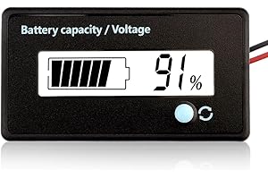 VOKTTA Capacità della batteria Misuratore di tensione con Allarme DC 12V 24V 36V 48V 60V 72V 84V Indicatore di capacità della batteria for Lead Acid e Indicatore Batteria agli ioni di litio, Bianco