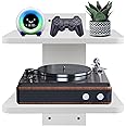 BiJun TV Shelf for Wall, Floating TV Unit Under TV Shelf Projector Speaker Shelf Wall Mount Entertainment Media Stand Router Dvd Shelf, for PS4/Cable Box/DVD Players/Game Console (White 2Shelf)