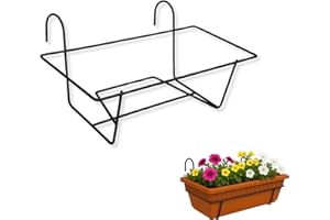 TECHZOCO Soporte Metal para Jardinera de Balcón, Soporte de maceteros y Plantas, Jardinera para barandilla, Colgante de balcón, Metálico, Color Negro, Apto para Jardineras de 40 cm de Largo