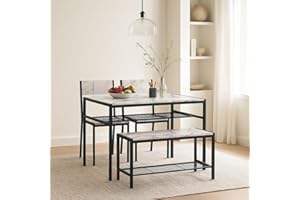 URBNLIVING 4-Piece Dining Set with Table, 2 Chairs & Bench Modern Kitchen Furniture with Sturdy Metal Frame and Wood-Look Finish Compact Design for Small Dining Rooms or Apartments