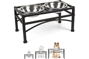 Dazone Gamelles Chiens Surélevée avec 2 Bols en INOX de 2,1L pour Petit Grand Chien Choit Chat, Porte-gamelles avec Support Écuelle Distributeur de Nourriture pour Animaux de compagnie Bar à chien (L)