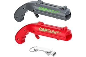 通用 Cap Gun otwieracz do butelek, 2 opakowania, otwieracz do piwa, butelki, korek do butelek, pistolet do wyrzutni piwa, do domu, baru, na imprezę (szary + czerwony)