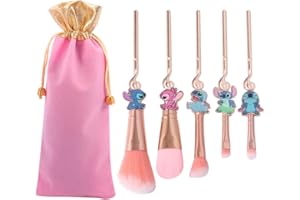 SWZY 5pcs Cartoon Makeup Brushes Set with Pink Bag, Kawaii Cosmetic Brushes Anime Collection for Foundation Blush Eyeshadow Eyebrow Eyeliner Face Concealer Powder Makeup Brush Gift for Girl Women