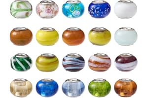 PH PANDAHALL PandaHall - 100 cuentas europeas de cristal de Lampwork de 14 ~ 16 mm, cuentas europeas de agujero grande con doble núcleo de latón para pulseras europeas de cadena de serpiente