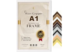 ALISON KINGSGATE Premium A1 Frame White Modern Picture Frame Flat Style A1-59.4cm x 84.1cm- White Photo Frame With Clear Perspex Safety Glass - Use In A1 Poster Frame (A1 Frame, White)