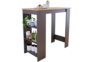 Bimossa Serina Bar Table - Oak Top & Anthracite Stylish & Durable Kitchen/Dining Table with Storage, Manufactured Wood, Scratch-Resistant (Oak Top & Anthracite)