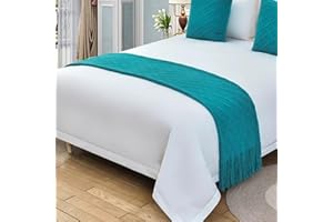 ACESOME ㅤ ACESOME Solid Color Bed Runners, Knitted Bed Scarf Luxury Blanket Bedding Decor, Sofa Towels, Bedding Protector Bedspread for Home Bedroom Hotel (Lake blue, 65x260cm for 2m bed)