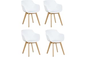 EGGREE Krzesła do jadalni, zestaw 4 krzeseł z nogami z litego drewna bukowego, wzornictwo retro, krzesła kuchenne z drewna, białe, krzesło do salonu z podłokietnikami