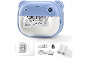 CreaBivotion Più nuovo 1080P bambini Instant Printing Camera con display da 2 pollici, scheda 32GB, 2 rotoli di carta da stampa, regalo di compleanno di Natale giocattolo per bambini blu, adatto per