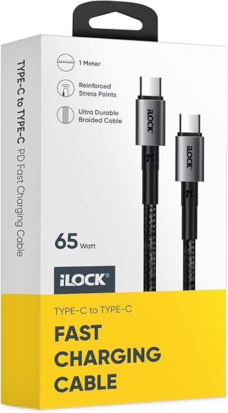 iLOCK USB-C to Type-C Charging Cable | 1 Meter | Ultra Durable Braided Cable | 65 Watt Fast Charging (Type C to Type C)