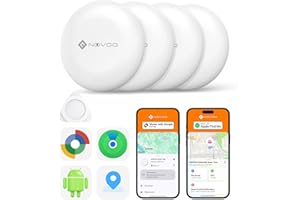 NOVOO Air Tag Tracker, Mini Bluetooth Smart Tracking Tag Compatible with Apple (iOS) & Google (Android) Find My, Loud 80dB Alarm, Replaceable Battery, GPS Tracker for Keys, Passport, Luggage (4-Pack)