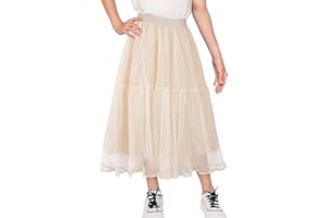 Maeau - Gonna Lunga Tulle per Ragazza Vita Alta Gonna Tutù in Maglia Gonna A Gonna A Pieghe Gonne Midi da Ballo Principessa - 4-12 anni