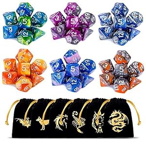 CiaraQ Poliédrico Dados, 6 x 7 (42 Piezas) Colores Dobles Dados de Juego para Dungeons and Dragons DND RPG MTG D20 D12 D10 D8 D6 D4 de Mesa Juegos de Cartas con Paquete de 6 Negro Bolsas