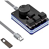 Geekria USB Mini 4-Key Mechanical Gaming Keyboard + Knob, Customizable Functions, RGB Silent Red Switches, Compatible with Wi