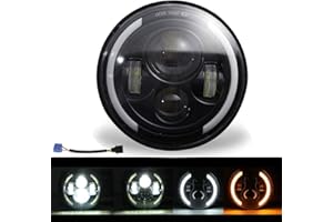 Kairiyard 7” Phare de Travail LED 300W 30000LM 4 Lentilles Angel Eyes 3000K+6000K 4 Modes Eclairages Rond Noir Feux LED Off Road Feu Croisement DRL HI LO Beam pour Wrangler JK TJ LJ CJ Hummber H1 H2