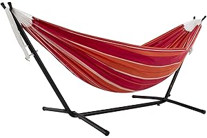 Vivere UHSDO8-36 Double Cotton Hammock with Space-Saving Steel Stand Including Carrying Bag, Mimosa