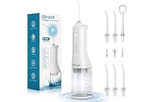Irrigador Bucal Portatil, Glracd Irrigador Dental Inalámbrico Profesional 6 Boquillas 3 Modos, IPX7 Impermeable 300ML Water Flosser, USB-C Recargable Para Limpieza Dientes, Para el Hogar y los Viajes