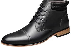 ANUFER Hommes Vintage Lacets Cuir Bottines Zip Formel Chaussures Habillées