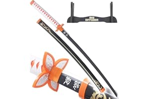 RKS DIFFUSION Demon Slayer Katana en Bois Shinobu Kocho, Epee Kimetsu No Yaiba avec Presentoir Inclus pour Deguisement Cosplay