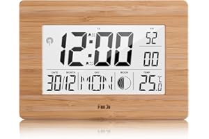 FanJu FJ3530 Digital Wecker Funk Batteriebetriebener Groß Tischuhr mit Extra Großem Display,Innentemperatur,Mondphase,Schlummerfunktion,Calendar Wecker für Zu Hause.