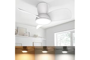Ateroll Ventilatore da Soffitto con Luce, Ø76cm, Dimmerabile 3CCT (3000K-4000K-5000K), Ventilatore da Soffitto 1500LM Con Telecomando, 6 Velocità, Timer, Adatto per Soggiorno, Cucina, Camera da Letto