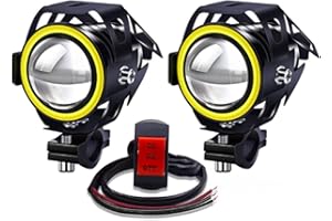 YnGia Motorcycle Driving Fog Light with Amber Halo, Led Spotlights with 3 Wires Switch 12V 24V, 2PCS U7 Waterproof Motorcycle Led Auxiliary DRL Lights Stable Beam for Motorbike Quad Scooter