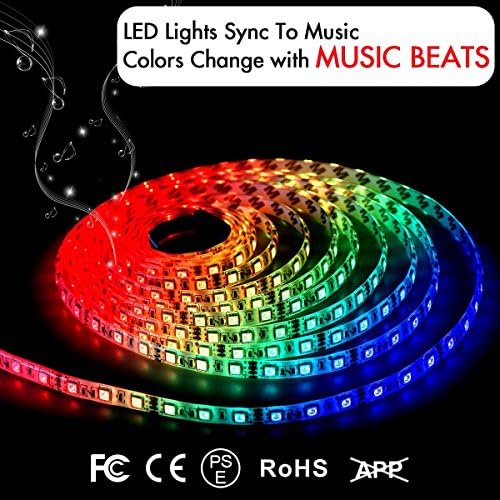 LED Strip Lights iThird LED Lights Sync To Music 16.4Ft/5M LED Light Strip 300 LED Lights SMD 5050 Waterproof Flexible RGB Strip Lights with Remote Control 12V 3A for Party Home Decroative