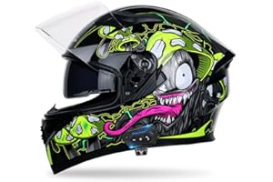 DIRERTYS Full Face Motorcycle Bluetooth Helmet Motorcycle Full Face Helmet, ECE Approved Bluetooth Motorbike Double Sun Visor Helmets, Wear-Resistant and Scratch-Resistant Lenses, for Adult