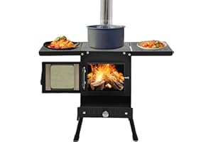 SUONTY Estufa de leña portátil para tienda de campaña, chimenea plegable para camping, tienda de campaña con tubos de chimenea, estufa de camping, estufa de taller, exterior, camping