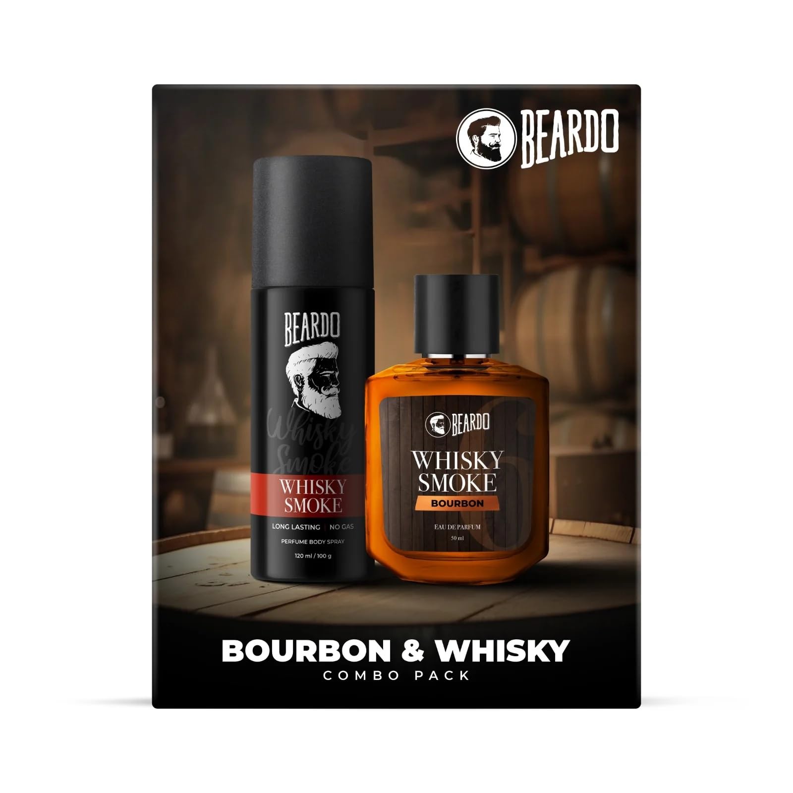 Beardo Whisky Smoke Deodorant 120ml & Bourbon Perfume 50ml for Men Giftset | Eau De Parfum & Body Spray | Spicy, Woody - Oudh