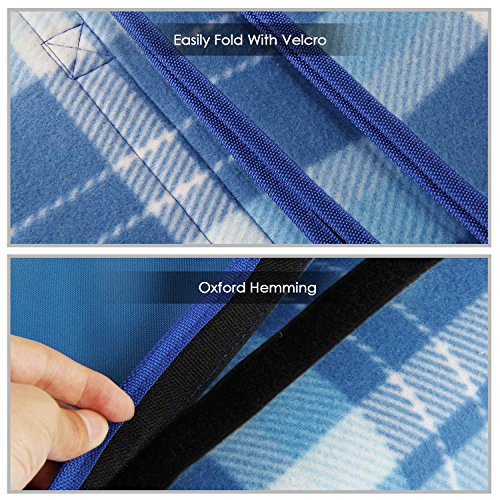 INTEY Picknickdecke 200 x 175 cm mit Weicher Fleece Oberseite und Wasserabweisender Unterseite, Riesengroße Campingdecke mit Handgriff, Blau/ Weiß - 3