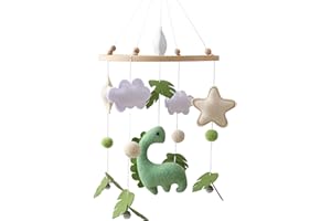 NIAWECAN Giostrina Culla Neonato in Legno, con Feltro Dinosauri, Foglie, Nuvole e Stelle, Giostrina Neonato con Campanellino, Decorazioni per Cameretta, Regalo per Bambine o Bambini
