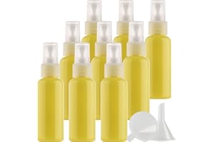PQPAUTY TIANZD 12 Piezas 50 ml Opaco Amarillo Botellas Spray Pulverizador Plástico Botes Spray Vacios, Bomba en Spray de Niebla Fina Atomizador Pequeño para Perfume Viaje con 1 Embudo