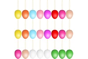 AUIRSHIKY 24 Stück Ostereier Plastik, Ostereier zum Aufhängen, Osteranhänger mit Schnüre, Ostereier Deko,für Osterdekoration,Bunte Plastik Eier Osterdeko aus Kunststoff mit Seil Basteln 6 x 4cm