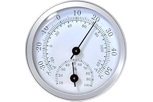 CGEAMDY Mechanical Analog Temperature Gauge, Mini 58mm Car Thermometer, Mini Pointer Thermometer, Vehicle Thermohygrometer, Suitable for Automotive, Vehicles, Trucks, SUVs, RVs, Cars(Silver)