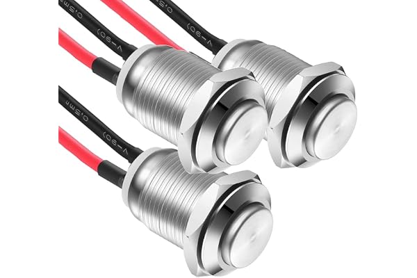 Gebildet 3st Förtrådad Vattentät Tryckknapp lås Självlåsande Rostfritt stål Tryckknapp på av 12mm 2A 12V/24V/125V/250V AC (Högt Huvud)