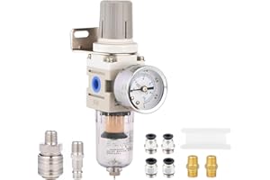 QIUMIN Separatore di acqua compressa riduttore di pressione per compressore, filtro aria compressa da 1/4 pollici con frizione