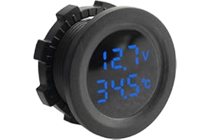 ROSEBEAR Auto Voltmeter LED Thermometer - 40°C-80°C Digital Temperaturmessung Gauge Runde Platte Batterietester Wasserdichte Monitor (Blau)